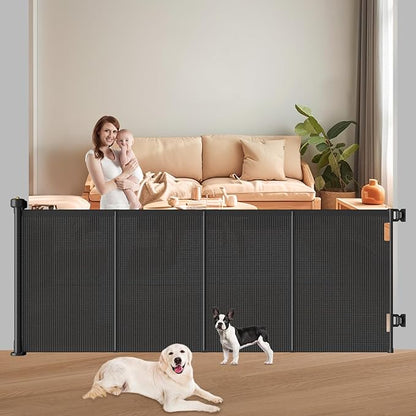 Pawtners Retractable Baby Gates Extra Wide, 41" Tall Extends up to 71" Wide, Dog Gate Indoor for Stairs, Pet Gate with Support Rods for Doorways Hallways Indoor &amp; Outdoor-Black