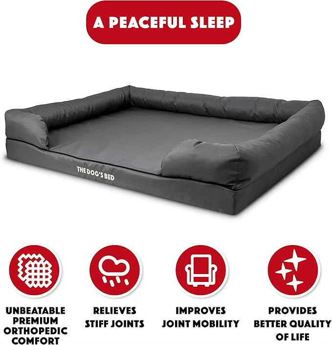 The Dog’s Bed, Dog Bed XXL Grey 51.5x39, Memory Foam, Pain Relief: Arthritis, Hip &amp; Elbow Dysplasia, Post Surgery, Lameness, Supportive, Calming, Waterproof Washable Cover, Veterinary Approved
