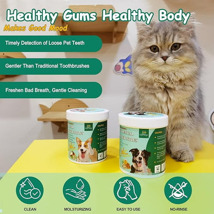 60 Count Dog Dental Wipes - Teeth Cleaning Finger Wipes for Dogs &amp; Cats, Hypoallergenic Dog Toothbrush Finger Dental Wipes to Remove Plaque &amp; Tartar, Freshen Bad Breath, Gentle Cleaning(4.7″*1.7″)