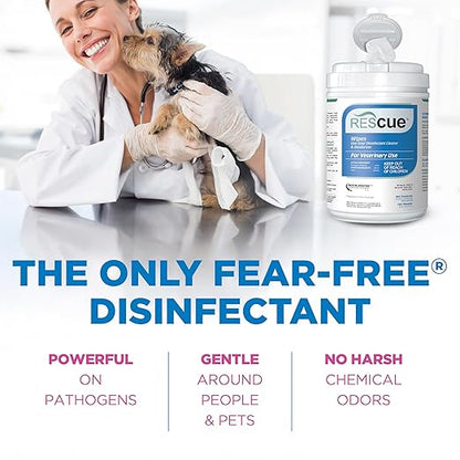 REScue One-Step Disinfectant Cleaner &amp; Deodorizer Wipes for Vet Use – Cleaner for Kennels, Litter Boxes, Vet Offices, Pet Grooming Surfaces – Wipes Canister, 160-Count (Pack of 12)