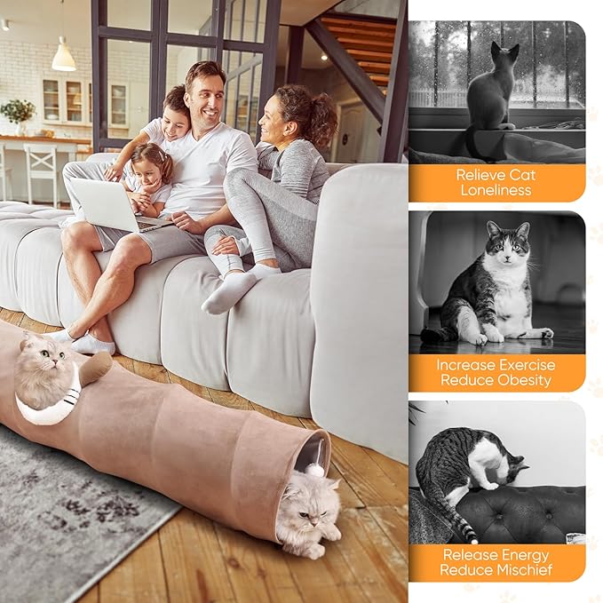 Collapsible Cat Tunnel Straight Tube for Indoor Cats &amp; Kittens Large Foldable Play Cave Toy with Hanging Ball &amp; Peek Hole,Ideal for Rabbits, Ferrets, Puppies &amp; Small Pets