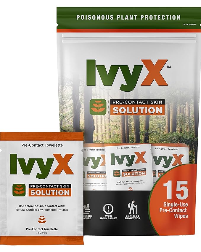 CoreTex Ivy X Pre-Contact Poison Ivy Wipes with Resealable Travel Bag - Pack of 15 Single-Use Barrier Wipes - Also Works on Poison Oak &amp; Sumac Oils - Quick Dry &amp; Chalk-Free Formula