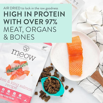 Meow Air Dried Cat Food - Chicken &amp; King Salmon Recipe, Dry Cat Food, High Protein Meals, Treats &amp; Toppers,26.5 oz