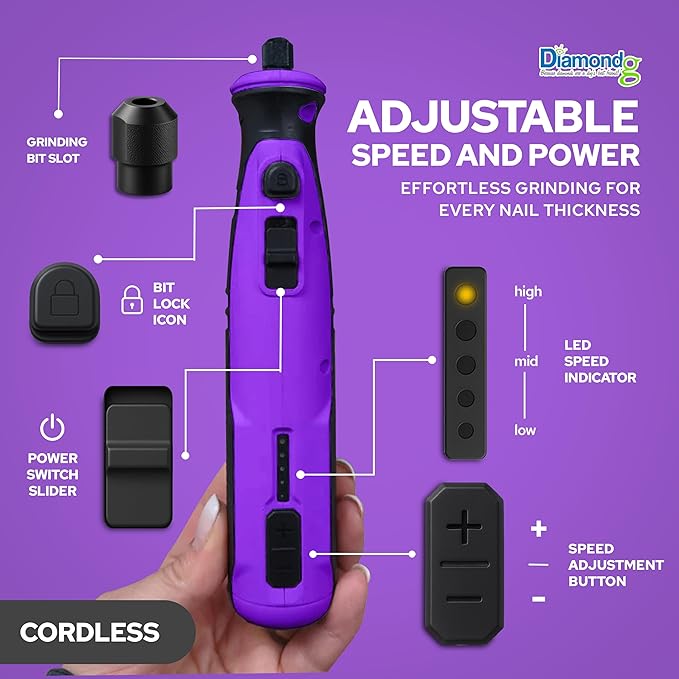 Diamondg Cordless Dog Nail Grinder with Quiet Sound &amp; LED Tip for Large &amp; Small Dogs, 4hrs. Runtime - Electric Dog Nail Trimmer, Heavy Duty Rotary Tool Alternative to Toenail Clippers &amp; Filers