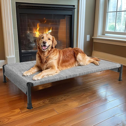 Veehoo Cooling Outdoor Dog Bed, Heavy Duty Elevated Pet Bed with Washable &amp; Breathable Teslin Mesh, Non-Slip Silicon Feet, Dog Cot Bed with Support Hem, 47" x 29", Black Silver, CWC2433