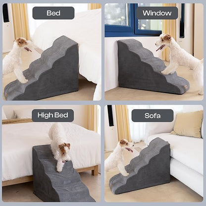 5-Step Curved Dog Stairs for High Beds Up to 30", Non-Slip Foam Pet Ramp for Large Dogs and Cats, Washable Cover, Soft Climbing Steps for Couch &amp; Sofa