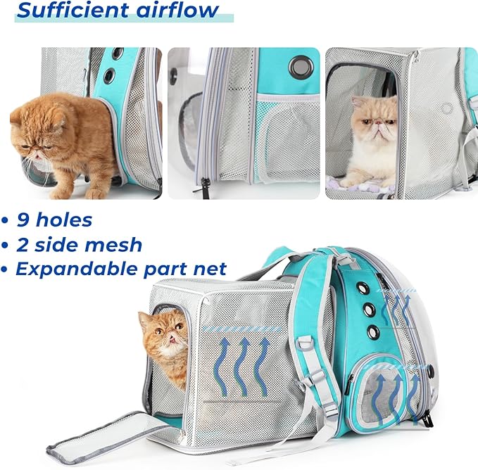 Lollimeow Cat Carrier Backpack, Bubble Dual Expandable Backpack Carrier, Pets and Small Dogs,Airline-Approved, Designed for Travel, Hiking, Walking &amp; Outdoor Use (Dual Expandable-Green)