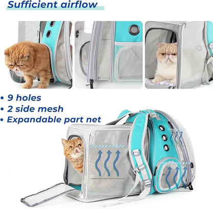 Lollimeow Cat Carrier Backpack, Bubble Dual Expandable Backpack Carrier, Pets and Small Dogs,Airline-Approved, Designed for Travel, Hiking, Walking &amp; Outdoor Use (Dual Expandable-Green)