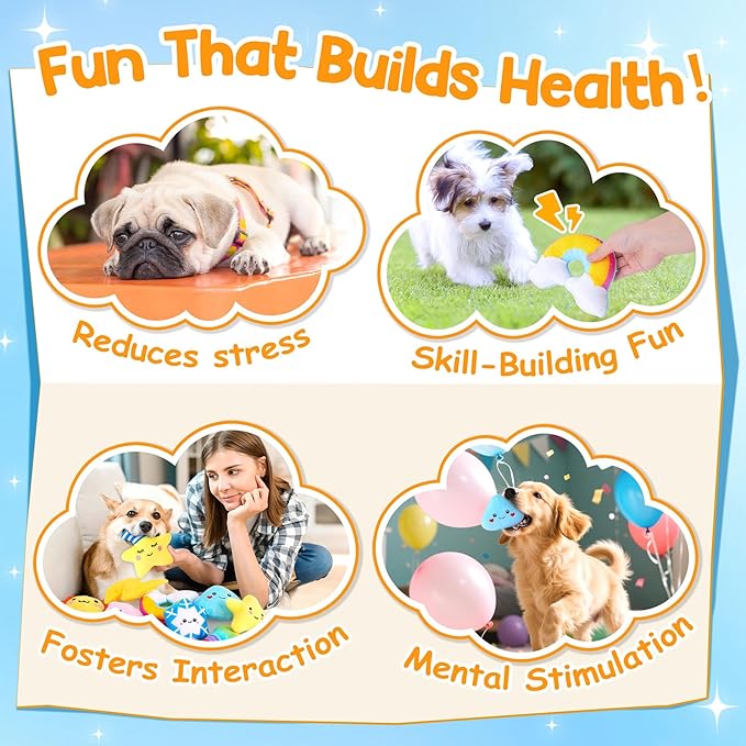 Irresistible Weather-Themed 20-Pack Squeaky Dog Toys Set for Small Dogs &amp; Puppies, Included 16 Plush Toys with Vibrant Characters to Keep Them Busy &amp; 4 Dog Bags