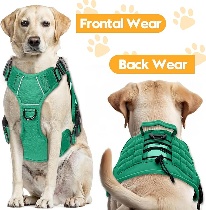 Heavy-Duty Tactical Dog Harness for Large Dogs, No Pull Adjustable Reflective Pet Vest with Molle System, K9 Military-Grade Control for Service Training, Outdoor &amp; 10+ Breeds, Turquoise, X-Large