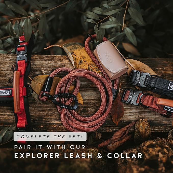 MADE TO ROAM Premium Explorer Harness - Y-Shaped Dog Harness with Adjustable Durable Nylon, Soft Padding, Metal Buckles and Leather Handle for Small, Medium, Large Dogs (Michigan Autumn, Size 6)