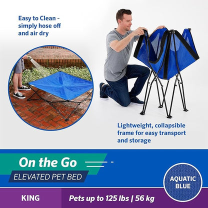 Coolaroo On-The-Go Elevated Dog Bed - Foldable Pop-Up Travel Dog Bed with Breathable, Moisture-Resistant Fabric, Carry Bag Included, Lightweight &amp; Portable, Aquatic Blue, Extra Large
