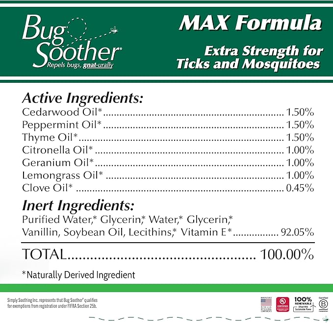 Bug Soother Max - Extra Strength Natural Gnat, Tick, and Mosquito Repellent, 4 fl oz Bug Spray Deterrent - DEET-Free - Safe for Adults &amp; The Environment - Made in USA