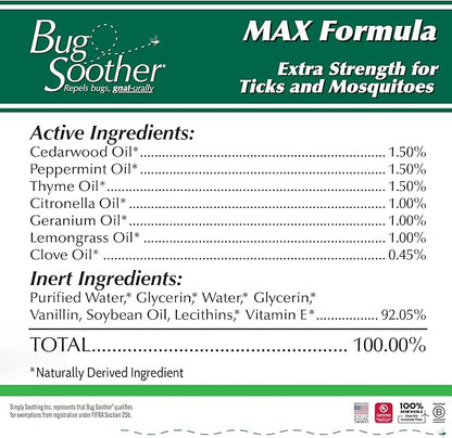 Bug Soother Max - Extra Strength Natural Gnat, Tick, and Mosquito Repellent, 4 fl oz Bug Spray Deterrent - DEET-Free - Safe for Adults &amp; The Environment - Made in USA
