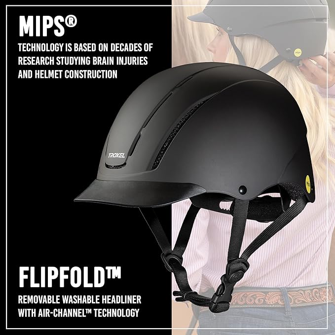 Troxel Spirit Full Coverage Horse Riding Helmet, Low-Profile &amp; Adjustable Design, Safety Horseback Riding Gear, Small (6-1/2-6-7/8), Black Duratec