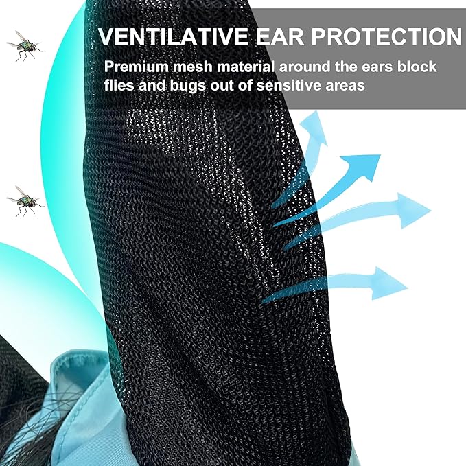 Stretchy Horse Fly Mask for Horses, Soft Lycra Equine Mesh Mask, Elasticity Horse Face Covering, Breathable&amp;UV Protection, Pacific Blue, Cob