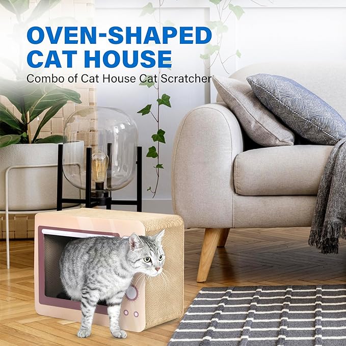 Oven Cat Scratcher Board - Durable Lounge Bed for Cats - Indoor Scratch Pad &amp; Play House - Corrugated Toy for Cat Birthday - 17.3L*13.4W*9.1H