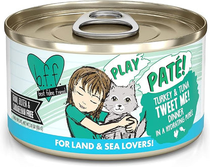 Weruva B.F.F. Play - Best Feline Friend Paté Lovers, Aw Yeah!, Turkey &amp; Tuna Tweet Me! with Turkey &amp; Tuna, 2.8oz Can (Pack of 12)