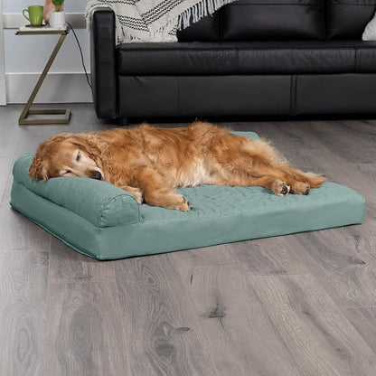 Furhaven Cooling Gel Dog Bed for Large Dogs w/ Removable Bolsters &amp; Washable Cover, For Dogs Up to 95 lbs - Pinsonic Quilted Paw L Shaped Chaise - Iceberg Green, Jumbo/XL
