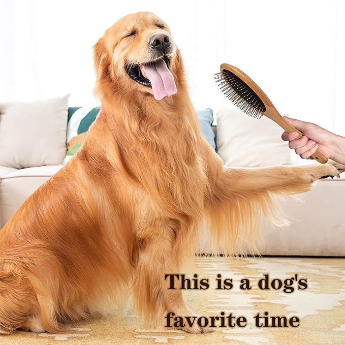ClumsyPets Dog &amp; Cat Ball Pin Slicker Grooming Brush with Bamboo Handle for Pets Massage Bath and Removes Mats Loose Fur Hairs