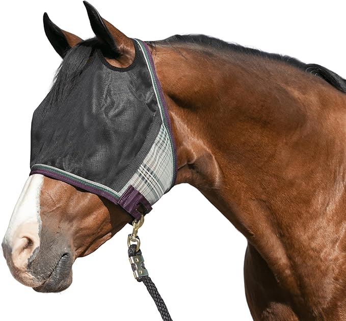 Kensington 90% UV Fly Mask Halter CatchMask UViator - Without Ears &amp; Forelock Freedom Web Trim *Roomy Fit*- X-Large, Imperial Jade