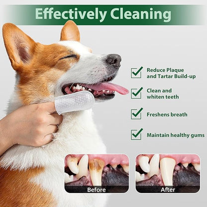 LANBEIDE Pet Teeth Cleaning Wipes for Dogs &amp; Cats 60 Counts, Dog Dental Wipes for Reducing Plaque &amp; Tartar, Breath Freshener Dental and Gum Care Finger Pet Wipes, No Hard Toothbrush