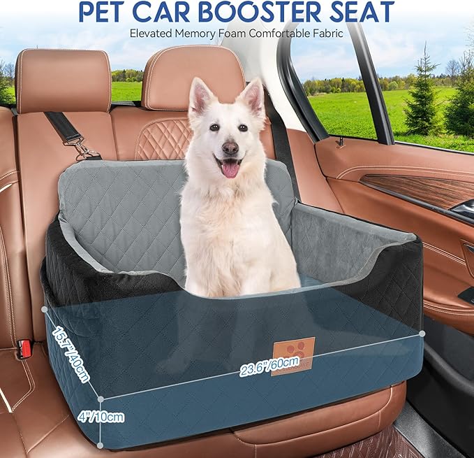 Dog Car Seat for Medium/Large Dogs,Dog Booster Seat for Dog Under 50lbs or 2 Small Dogs, Detachable and Washable Pet Car Seat,Multi-Functional Travel Dog Bed &amp; Dog Sofa(Black/Grey)