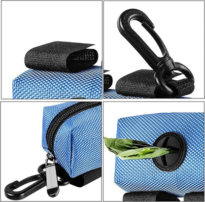 Dog Waste Bag Dispenser Pet Poop Bags Holder for Doggie Waste Bags Dispensers Soft Fabric Zipper Small Doggy Puppy Pouch for Leash Accessory Attachment with Carrier,2PCS Blue&amp;Black