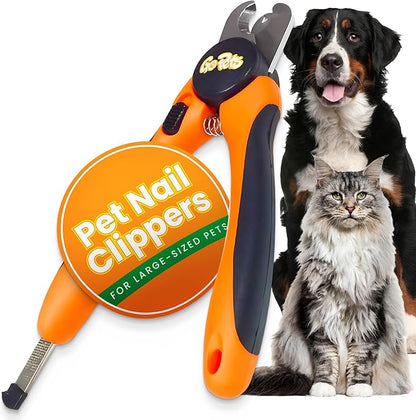 GoPets Nail Clipper for Large Sized Pets, Quick Sensor Safety Guard, Heavy Duty Trimmer for Thick Nails, Stainless Steel Blades, Grooming Tool for Dogs &amp; Cats, Non-Slip Handle, Built-in Nail File