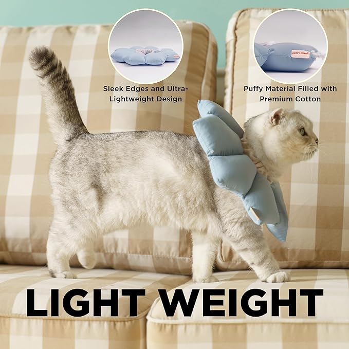 Puffy Crew Soft Cat Cone Collar, Adjustable Waterproof Recovery Collar, Lightweight Elizabethan e Collar for Cats of All Breeds (Blue, Large, Neck Circumference 7.8&
