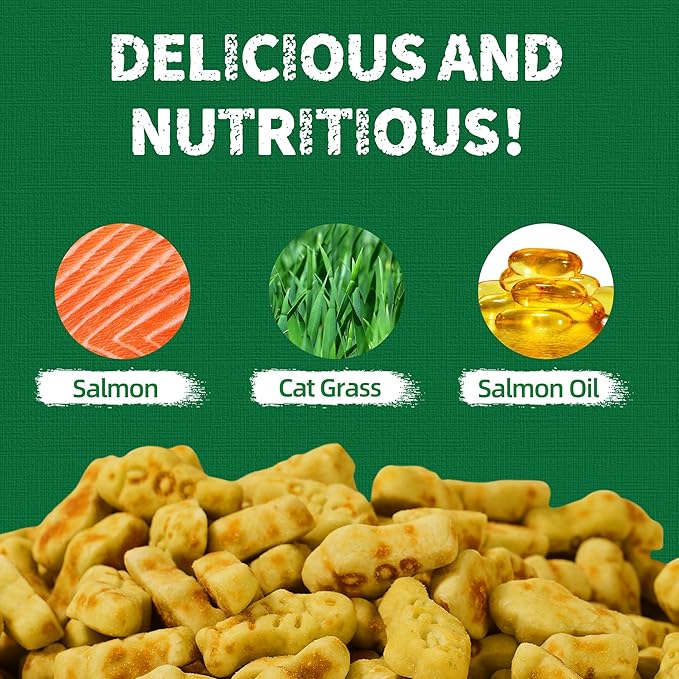 Just Try 13.4 0Z Cat Grass Treats Salmon Oil Natural Salmon Kitten Healthy Cat Treats Training Biscuits Snacks Fish Oil Omega 3 Supplements for Cats Joint Support &amp; Skin Coat Health