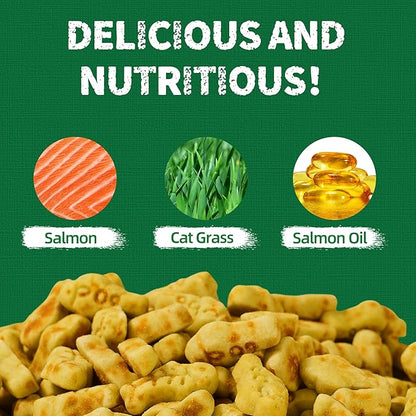 Just Try 13.4 0Z Cat Grass Treats Salmon Oil Natural Salmon Kitten Healthy Cat Treats Training Biscuits Snacks Fish Oil Omega 3 Supplements for Cats Joint Support &amp; Skin Coat Health