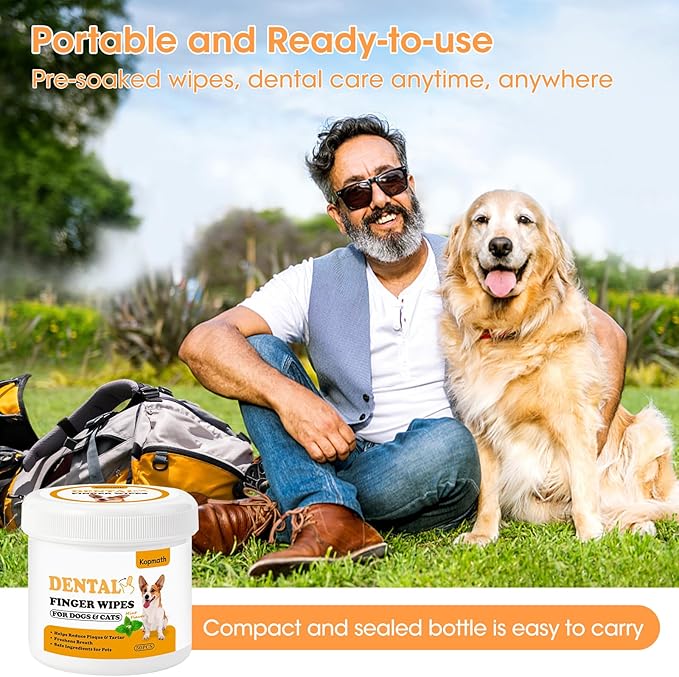 Dog Teeth Cleaning Wipes, Wider Dog Dental Wipes for Teeth, Reduce Plaque &amp; Tartar, Freshen Breath,Safe&amp; Natural Pet Dental Finger Wipes for Dogs Cat, Dog Tooth Wipes Finger,50 Ct, Mint Flavor