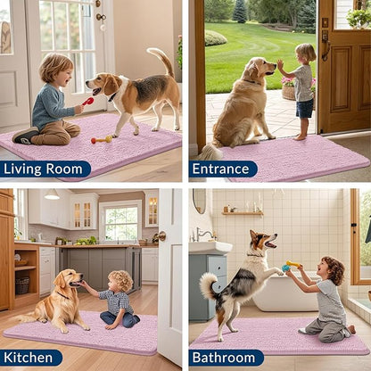 Smiry Dog Door Mat for Muddy Paws 30x20, Absorbs Moisture and Dirt Doormat, Non-Slip Washable Quick Dry Chenille Front Door Mat Indoor Entrance, Entryway Carpet for Inside Floor, Dusty Rose