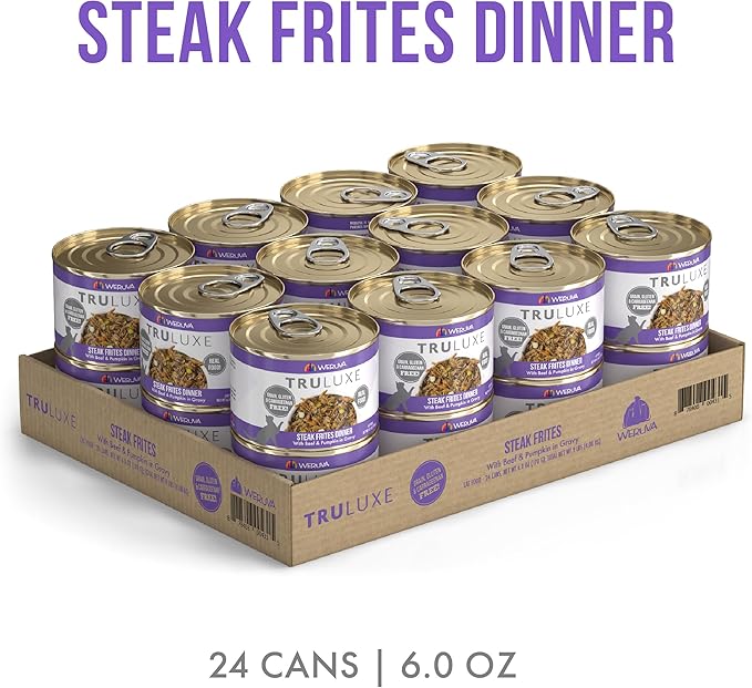 Weruva TruLuxe Cat Food, Steak Frites Dinner with Beef &amp; Pumpkin in Gravy, 6oz Can (Pack of 24)