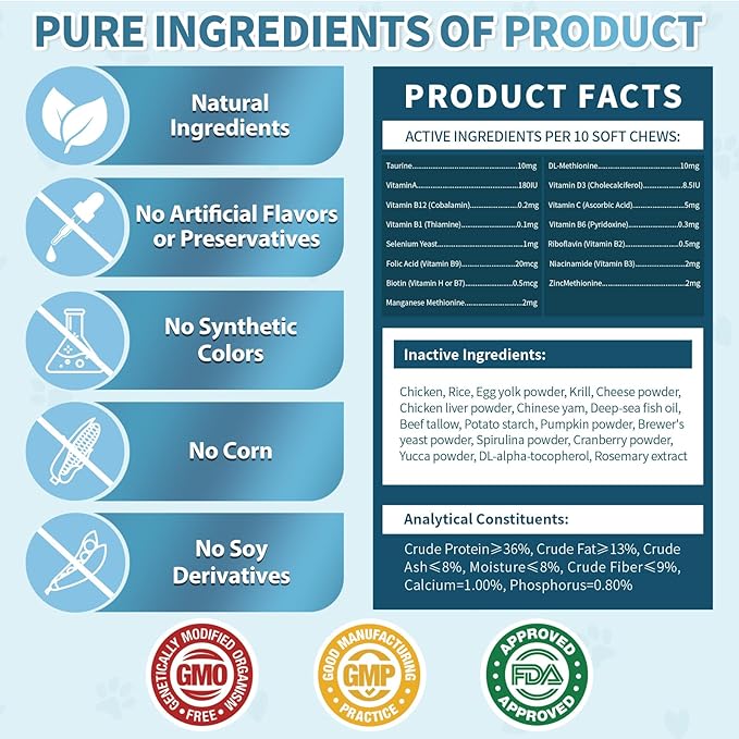 Cat Multivitamin, Crunchy &amp; Creamy Cheese Chew– Supports Energy and Skin &amp; Coat – with Taurine, B-Complex, Zinc Methionine &amp; Selenium Yeast – Daily Health Supplement for Cats of All Ages (500 Chew)