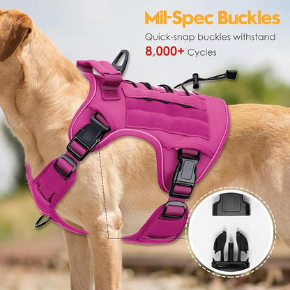 Heavy-Duty Tactical Dog Harness for Large Dogs, No Pull Adjustable Reflective Pet Vest with Molle System, K9 Military-Grade Control for Service Training, Outdoor &amp; 10+ Breeds, Pink, X-Large
