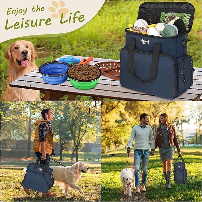 Dog Travel Bag Airline Approved–Pet Travel Tote with Collapsible Bowls,Food Containers &amp; Feeding Mat–Multi-Pocket Organizer for Dogs &amp; Cats, Durable &amp; Water-Resistant for Hiking,Trips,Outdoors