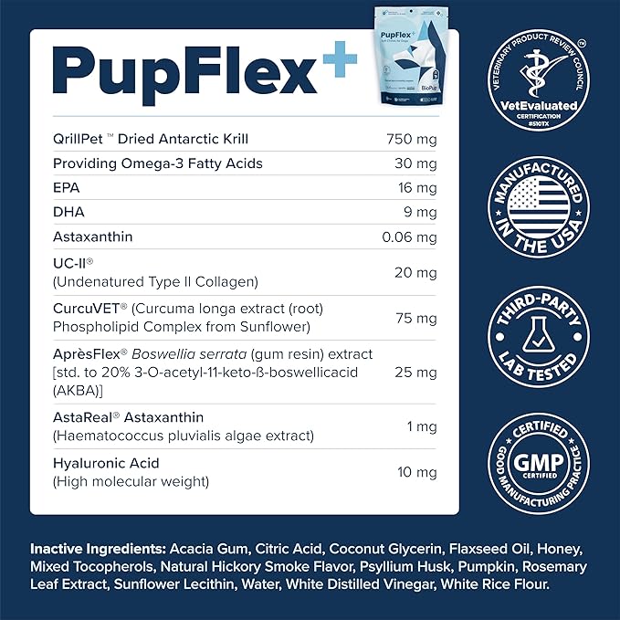 PupFlex+ Hip and Joint Supplement Dogs, Vet Created Soft Chews with UC-II® Collagen for Dogs, CurcuVET® &amp; Omega 3, Proven More Effective Than Glucosamine Chondroitin, Dog Joint Supplement (60 ct)