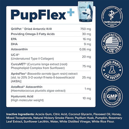 PupFlex+ Hip and Joint Supplement Dogs, Vet Created Soft Chews with UC-II® Collagen for Dogs, CurcuVET® &amp; Omega 3, Proven More Effective Than Glucosamine Chondroitin, Dog Joint Supplement (60 ct)