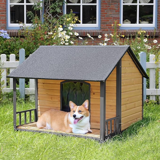 Gutinneen Large Dog House Outdoor Dog Kennel with All-Around Iron Frame Dog Cage Perfect for Small &amp; Medium &amp; Large Dogs,Roomy