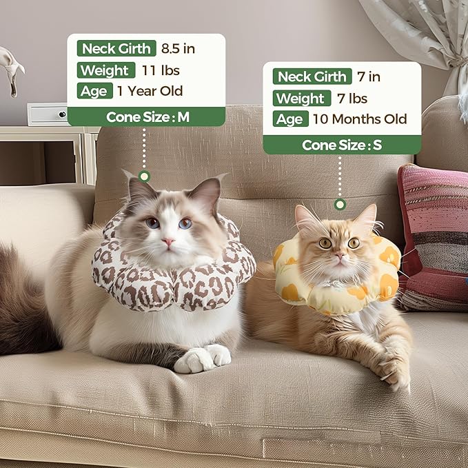 ComSaf Cat Cone Collar Soft - E Cat Collar Cones to Stop Licking After Surgery, Recovery Elizabethan Collar for Cats, Soft Cat Cone for Small Cats Kitten, Waterproof &amp; Lightweight, Brown Leopard, S