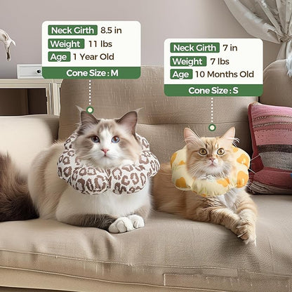 ComSaf Cat Cone Collar Soft - E Cat Collar Cones to Stop Licking After Surgery, Recovery Elizabethan Collar for Cats, Soft Cat Cone for Small Cats Kitten, Waterproof &amp; Lightweight, Brown Leopard, S