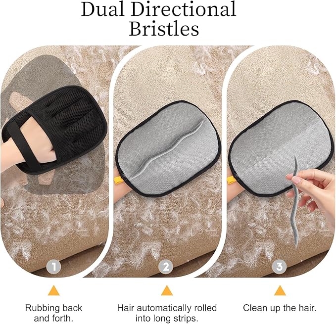 3PC Pet Hair Removal Glove for Cats &amp; Dogs, 2025 Newly Upgraded Five-Finger Electrostatic Pet Hair Gloves, Reusable Pet Hair Remover Tool for Furniture, Car, Couch, Carpet, Clothes