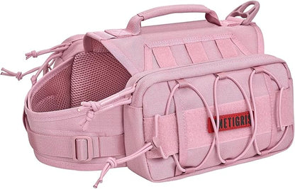 ONETIGRIS Dog Backpack for Medium &amp; Large Dogs, Nylon Backpack for Dogs Tactical Pet Backpack with Side Pockets for Hiking Walking Training Running (Pink, Medium)