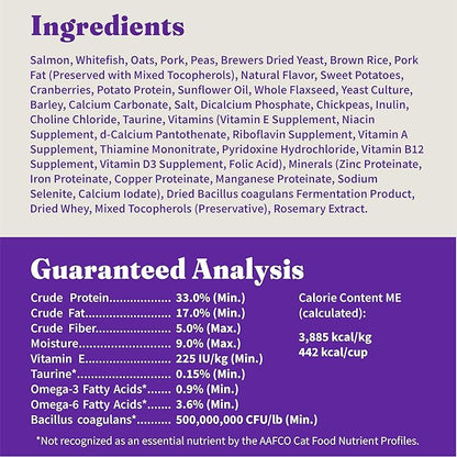 Halo Holistic Cat Food Wild Caught Salmon &amp; Whitefish Formula, Healthy Grains Dry Cat Food, Complete Digestive Health, Kibble for Adult Cats, 3 lb Bag