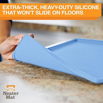 Neater Pet Brands Neater Mat Pet Mats for Food and Water, Cat &amp; Dog Bowl Mat Waterproof Silicone, Feeding Tray, Dog Food Mats for Floors, Placemat w/Raised Edge for Under Bowls, 16” x 10”, Light Blue