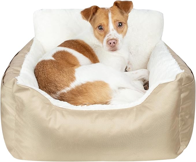 Best Pet Supplies Dog Pet Booster Seat, Dog Car Seats for Small Dogs &amp; Medium Dogs, Soft Plush Cushion with Comfortable Bedding, Secure Straps, and Tall Pillow, Brown