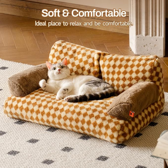 MEWOOFUN Cat Bed for Indoor Cats, Washable Dog Beds for Small Medium Dogs &amp; Cats, Fluffy Cat Couch with Non-Slip Bottom, 26×19×13 Inch (Brown, 26.0" L x 19.0" W x 13.0" Th)