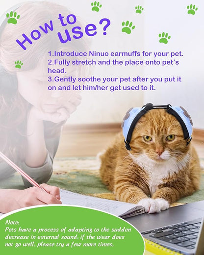 Calming Earmuffs for Cats and Small Dogs - for Anxiety Relief - Noise Canceling for Fireworks, Thunderstorms, Pet Grooming &amp; Force Drying - Dog Ear Muffs Noise Protection (Blue, Small)